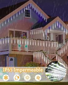 Tira de Luces Guirnalda 262 Luces Digitales Navideñas  LED Max  Efecto meteoro 3 metros  Dosyu Lluvia Serie 8 Tubos 30cm - Blanco Frío - Ver 7