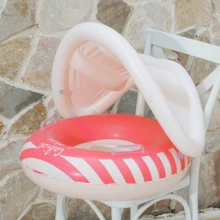 1pc Multicolor Striped Infant Swimming Ring With Sun Visor And Handles - Multicolor - View 18