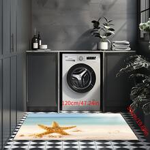 1pc Ocean Coastal Starfish Seashell Bathroom Rug, Non-Slip Washable Standing Mat, Fun Laundry Room Rug, Funny Shower Mat, Home Decor, Bathroom Rug, Bathroom Carpet