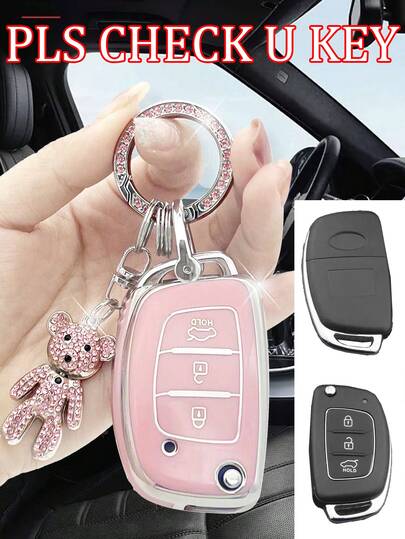 Bling Rhinestone Bear Keychain Keyring Holder Case Cover For Ix35 Elantra Sonata Tucson Accent I30 I20 Veloster Kona Keychain Accessories