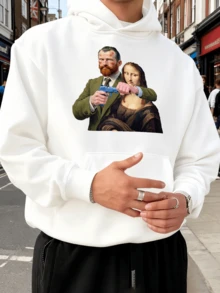 Sudadera con capucha para hombres, casual para el lugar de trabajo, no ajustada, cómoda para estar sentado por mucho tiempo, sudaderas para hombres - Blanco - Ver 8