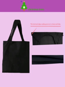 1 Túi tote vải canvas thời trang màu đen có chữ L và họa tiết hoa dành cho nữ, Túi xách mua sắm di động ngoài trời, Túi tote tối giản, thường ngày, dung tích lớn dành cho bé gái, dành cho phụ nữ, dành cho sinh viên đại học, Túi quà tặng, Mua sắm, Kỳ nghỉ, Bãi biển - màu đen - Xem 7