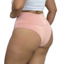 KIT 3 Calcinhas Plus Size Cos Alto Duplo Segura Barriga Pos Operatório Cintura Alta Conforto Lingerie - Rosa Bebê - Visão 2