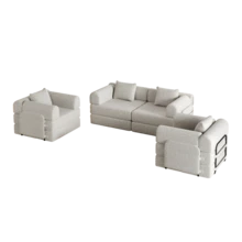 Sofá Cama Chenille 2 en 1 con Almacenamiento en el Reposabrazos, Tres Estructuras Metálicas y Múltiples Opciones de Configuración. Conjunto de Dos Piezas - caqui + chenilla + 4 plazas - Ver 8