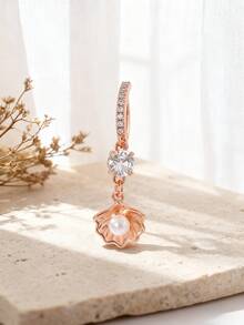 1pc Women's Sexy Faux Pearl Shell Shaped Navel Ring, Shimmering Ocean Piercing Jewelry Suitable For Summer Beach, Party And Ocean-Themed Outfits - shell - View 10