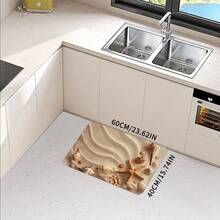 1pc Ocean Coastal Starfish Seashell Bathroom Rug, Non-Slip Washable Standing Mat, Fun Laundry Room Rug, Funny Shower Mat, Home Decor, Bathroom Rug, Bathroom Carpet