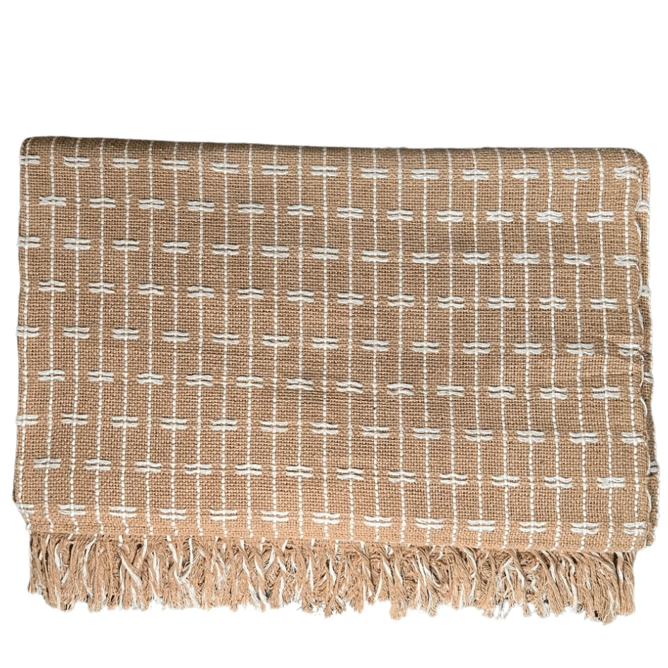 Sofa Throw Blanket, Brick Pattern, 2.20 X 1.60 Meters, Large Size, Sofa Cover Type, Cotton. - Caramel With Raw - View 1
