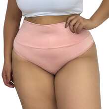 KIT 3 Calcinhas Plus Size Cos Alto Duplo Segura Barriga Pos Operatório Cintura Alta Conforto Lingerie - Rosa Bebê - Visão 3