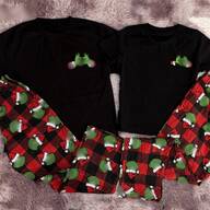 Duo de pijama navideña cuadros muñeco verde casual manga corta para pareja