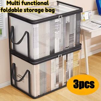 3pcs Heavy Duty Transparent Storage Boxes With Flip Lids - Large Rectangular Organizer Bins, Space-Saving Stackable Design For Books, Clothes, Office, Home, Travel - Durable Plastic Storage Containers For Home Organization