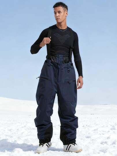 Men's Ski Bib Pants, Men's Ski Insulated Snow Bib Pants, Outdoor Breathable Work Pants, Men's Loose Fit Ski Pants, Unisex, Suitable For Outdoor Activities, Machine Washable, Winter Ski Pants, Ski Gear, Warm Clothing, Sports Style Pants, Reinforced Structure, Functional Ski Pants, Durable Snow Gear, Men's Winter Apparel