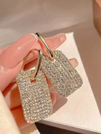 Nuevos pendientes de aro con strass de moda, pendientes de lujo con strass brillantes, aros para la oreja de mujer