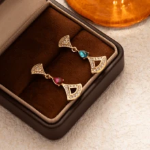 Unique Colorful Zirconia Fan-Shaped Dangle Earrings For Women
