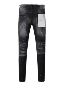 2026 New Arrival Slim Fit Distressed Black Hole Jeans - Black - View 3