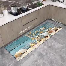 1pc Ocean Coastal Starfish Seashell Bathroom Rug, Non-Slip Washable Standing Mat, Fun Laundry Room Rug, Funny Shower Mat, Home Decor, Bathroom Rug, Bathroom Carpet