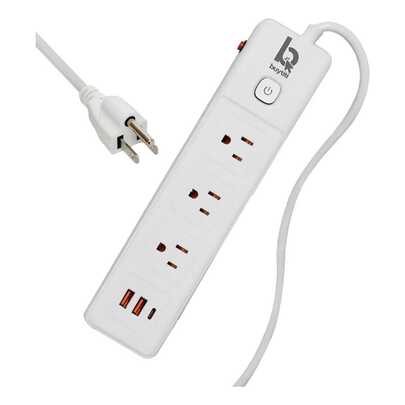 Multicontacto Eléctrico 2500w 3 Terminales 2 Usb 1 Usb-c - Blanco