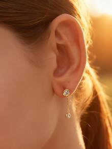 Artepollo 925纯银锆石耳钉，简约14K镀金锆石耳环，低过敏性，不褪色，轻盈，日常佩戴，礼盒包装，生日礼物，家庭聚会礼物 - 均碼 - 查看 3