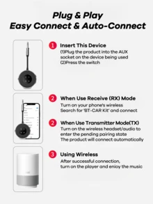 REMAX 二合一蓝牙接收器/发射器；小巧便携适配器，带降噪麦克风，适用于家庭音响/车载音响/电视/有线耳机/有线音箱；免提通话；家庭音响；3.5mm AUX蓝牙车载适配器；旅行必备车载配件；实用汽车配件 - 灰色 - 查看 10