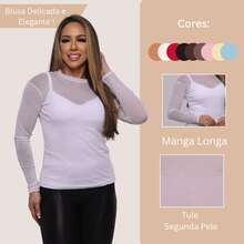 Women's Tulle Blouse With Long Sleeves And Versatile See-Through - 白色 - 查看 2