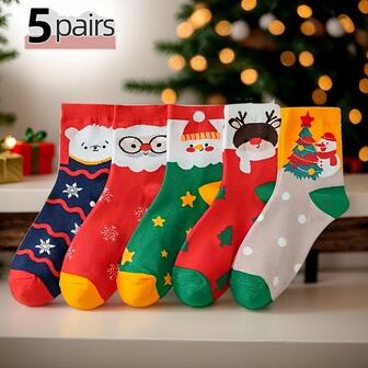 5 pares de nuevos calcetines deportivos de compresión para mujeres en Navidad, de corte bajo, acolchados, transpirables y cortos, adecuados para correr, ciclismo, senderismo, calcetines festivos, regalos navideños para parejas, calcetines navideños cálidos.