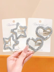 10 pièces/set Pinces à cheveux géométriques en strass faites à la main, assortiment d'accessoires pour cheveux en forme d'étoile et de cœur brillants - convient aux femmes et aux filles, peut compléter les tenues décontractées, professionnelles ou de soirée, indispensable de mode, style aléatoire, accessoires pour la tête - Multicolore - Voir 2