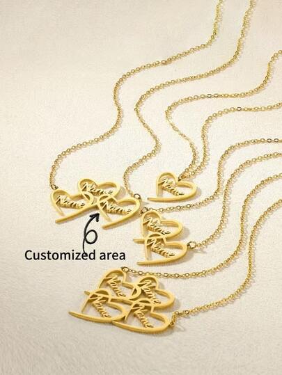 1pc Customized Multiple Heart Pendant Necklace - Personalized Heart-Shaped Name Tag Jewelry, Elegant Stainless Steel Gift, Perfect For Teacher's Day And Graduation Day Parties, Stylish Accessory, Polished Finish, Women's Jewelry