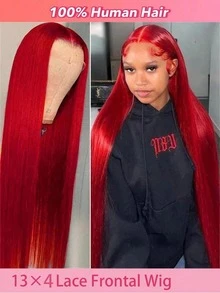 Uveous Red 13x4 Lace Front Wigs Human Hair Straight 13x4 HD Lace Frontal Wigs Human Hair Burgundy Red Wig Pre Plucked With Baby Hair 250% Density Colored Straight Human Hair Wigs For Women - SRed - 查看 2