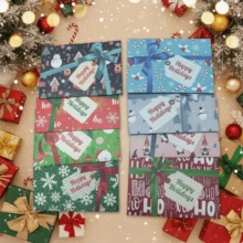 8/60个迷你信封，带圣诞元素，新年红包，3.94*2.76英寸，礼品卡信封，自粘信封，圣诞节，万圣节礼物，生日派对，婚礼，聚会，情书，节日贺卡 - 彩色 - 查看 1