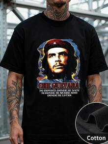 Estilo Revolucionario Playera de Algodón para Hombre con Retrato de Che Guevara y Frase "No Importa Donde Se Nace Ni Donde Se Muere Sino Donde Se Lucha", Diseño Iconográfico, Corte Clásico y Mensaje Inspirador, Ideal para Activistas y Amantes de la Historia, 220 g 100 % algodón, Resistente, Cómoda y de Alto Impacto Visual, Producto de  Global - Negro - Ver 11