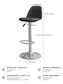 Conjunto de 2 sillas de bar giratorias ergonómicas de estilo moderno y minimalista. Giratorias 360° + ajuste de altura de la silla por elevación hidráulica (83 - 104 cm). Respaldo medio (24 cm de altura) + reposapiés de metal. Base de metal cromado + cuerpo de la silla de 100% polipropileno. Resistente y duradera, soporta una carga de 100 kg. Adecuadas para bares / zonas de desayuno / restaurantes. Cuatro colores disponibles: rosa, blanco, negro y gris. - Negro - Ver 2