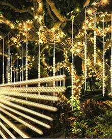 Tira de Luces Guirnalda 262 Luces Digitales Navideñas  LED Max  Efecto meteoro 3 metros  Dosyu Lluvia Serie 8 Tubos 30cm - Blanco Cálido - Ver 2