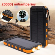 Batería solar portátil USB de 20000 mAh. Cuerpo resistente, compatible con teléfonos móviles y diversos dispositivos. Incluye 2 luces LED con brújula. Una fuente de energía de emergencia esencial para viajes y acampadas al aire libre. Almacenamiento de energía solar de alta eficiencia. - Naranja - Ver 4