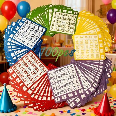 [100pcs Bingo Game Set] 100pcs Bingo Cards And 100pcs Colorful Transparent Bingo Disks Game Set | Great For Bingo Games, Card Games, School Classroom Games, Family Gathering Activity, Bingo Game Cards Set, Bingo Paper Game Cards For Bingo Games, Party Card Games, School Classroom Games,Christmas Decorations,Bingo Game,Couples Gifts