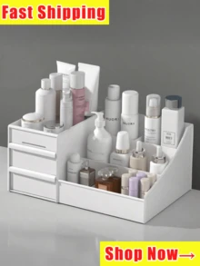 Makeup Organizer Box, Desktop Storage Stand, Rotating Pen Holder For Office Supplies And Cosmetic Brushes.Drawer-Style Vanity Box Dressing Table Surface Cosmetic Organiser Compartmentalised Storage Box Dormitory Storage Rack.Secret Santa Gifts For Women.Valentine's Day Gift.Christmas Gift. - Multicolor - View 1