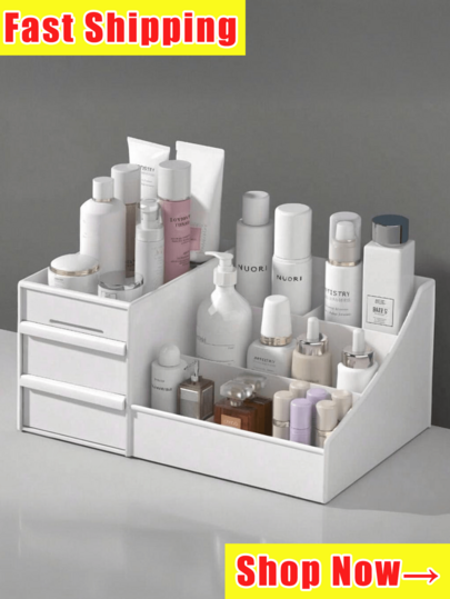 Cutie organizator de machiaj, suport de depozitare pentru birou, suport rotativ pentru stilouri pentru rechizite de birou și pensule cosmetice. Cutie de toaletă în stil sertar, organizator de cosmetice pe suprafață, cutie de depozitare compartimentată, raft de depozitare pentru dormitor. Cadouri de Moș Crăciun secret pentru femei. Cadou de Ziua Îndrăgostiților. Cadou de Crăciun.