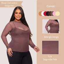 Women's Long-Sleeved Transparent Tulle Blouse - Versatile - 灰褐色 - 查看 2