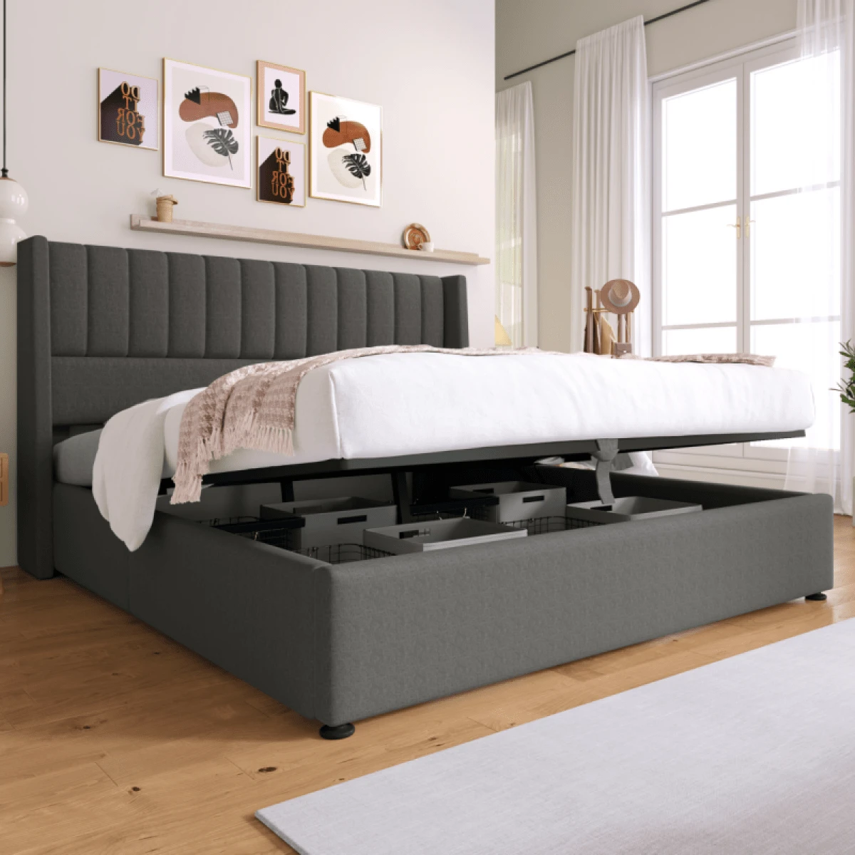 Bed Frames - Grey + Linen + 180cm*200cm - View 1