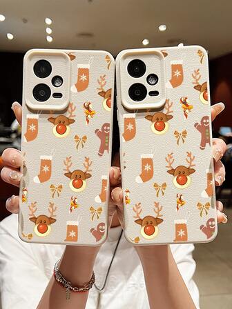 1 Peça Capa de Telefone Macia, À Prova d'Água, Anti-Queda e Antiderrapante com Padrão Minimalista de Cervo de Natal e Textura de Lichia, Adequada como Presente de Aniversário/Feriado para Amigos, Família, Casais, Compatível com / Telefones