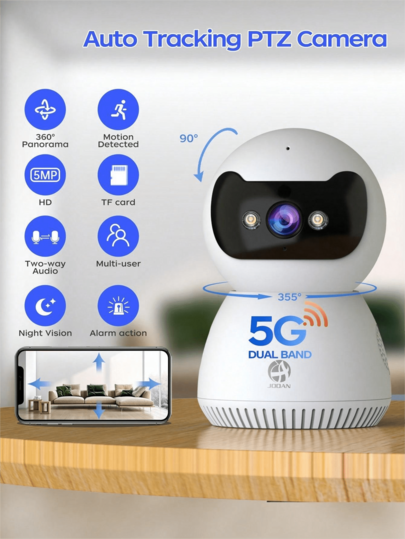 5G/2.4G WiFi 3MP HD Indoor Surveillance Camera, Ideal Baby/Pet/Nanny/Elderly Monitoring. Supports Cloud Storage 32/64GB SD Card Storage.