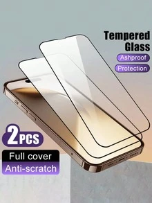 2 piezas Protector de pantalla de vidrio templado de alta definición y pantalla completa, compatible con modelos Apple 16 Pro Max, 15 Pro Max, 15 Pro, 14 Pro Max, 13, 12, 11 pulgadas, protector de pantalla de teléfono de alta definición y pantalla completa con marco negro - Negro - Ver 16