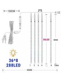 Tira de Luces Guirnalda 262 Luces Digitales Navideñas  LED Max  Efecto meteoro 3 metros  Dosyu Lluvia Serie 8 Tubos 30cm - Blanco Frío - Ver 2