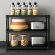 3-Tier Multifunctional Kitchen Rack, Simple Design Storage Shelf - Black - View 5
