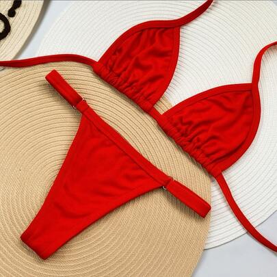 Biquini feminino Maquinha de fita   Simples    Casual  elegante    Nó    Praia  Férias