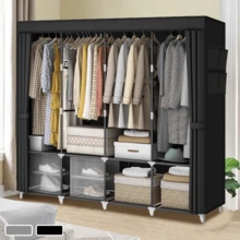 1 Large Portable Closet Storage Wardrobe - Sturdy Steel Frame, Durable Rack, Ample Space, Dust Cover - Perfect For Rental Homes And Basic Bedroom Furniture - Negro - Ver 3