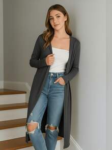 Cardigan largo Tejido de punto mujer - Gris - Ver 4