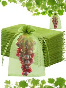 50个/套果树防护网袋，花园网状屏障袋，保护植物免受鸟类、松鼠侵害，带抽绳果树罩网袋，花园果蔬防护罩