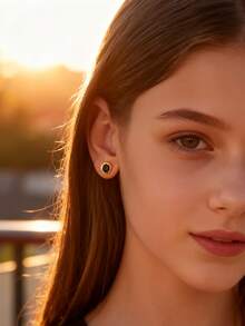 Artepollo 925 Sterling Silver Zirconia Stud Earrings For Women, 14K Gold Plated Black Zirconia Minimalist Earrings, Hypoallergenic, Non-Fading, Lightweight, Daily Jewelry, Gift Box Packaging, Birthday Gift