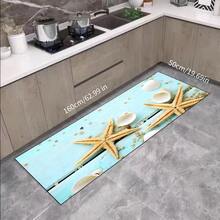1pc Ocean Coastal Starfish Seashell Bathroom Rug, Non-Slip Washable Standing Mat, Fun Laundry Room Rug, Funny Shower Mat, Home Decor, Bathroom Rug, Bathroom Carpet