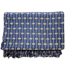 Sofa Throw Blanket, Brick Pattern, 2.20 X 1.60 Meters, Large Size, Sofa Cover Type, Cotton. - Navy Blue With Caramel - View 1