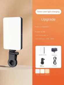 Rechargeable Selfie Light, Phone Fill Light With Clip, Portable And Detachable Clip On Video Light For Selfie, Makeup, Live Streaming Compatible With Iphone Android IPad Smartphone LED Light Portable LED Video Light Dimmable, Camera & Camcorder Vlogging For Photo Selfie Video Recording Zoom Meeting,